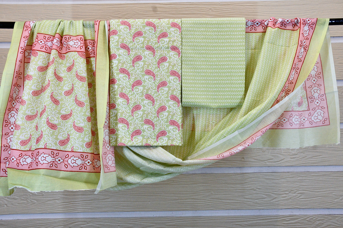 Pista Green Floral Cotton Dress Material | Soft Everyday Elegance