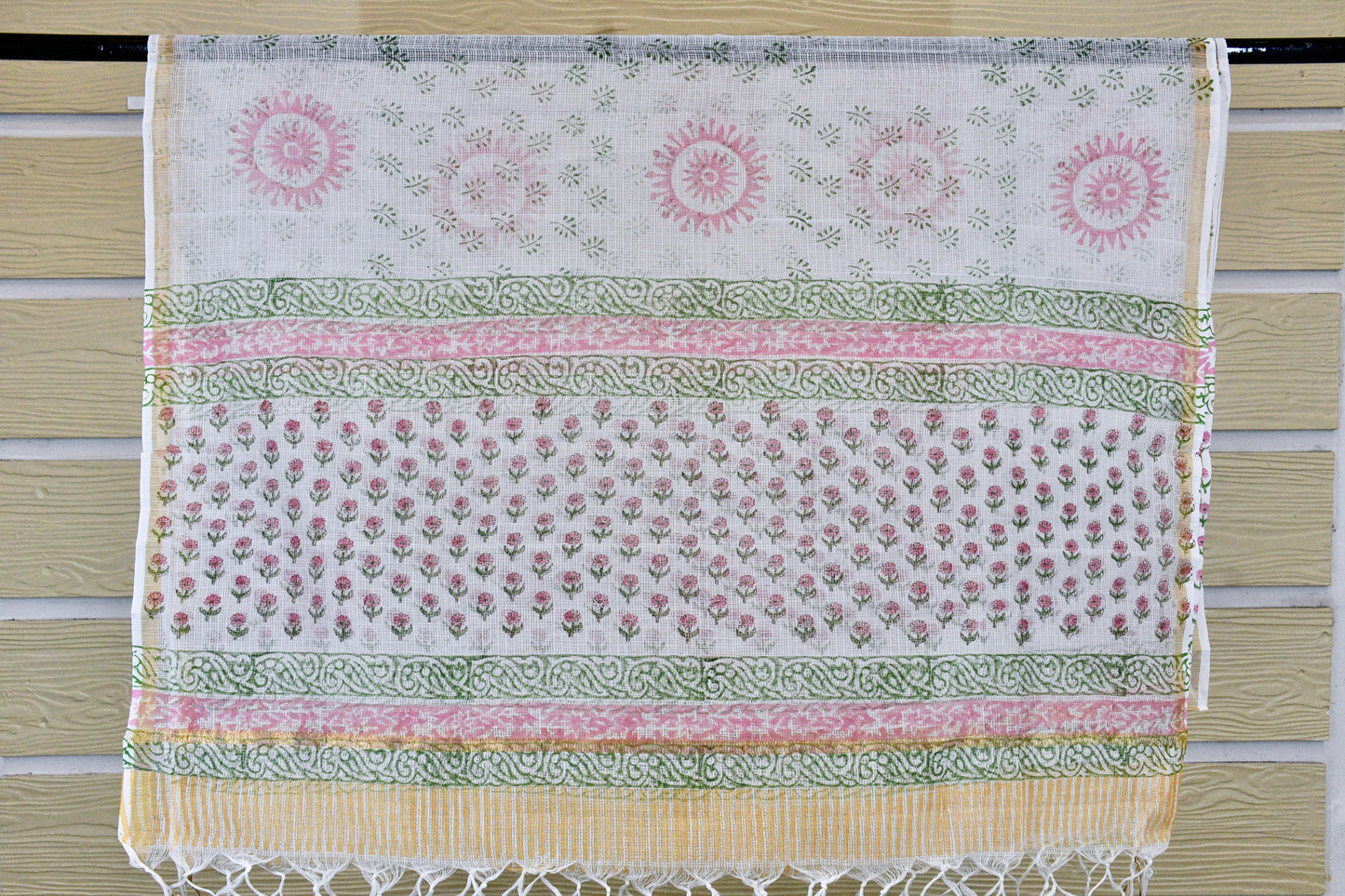 White Pink Hand Block Print Cotton Suit Material with Bottom & Dupatta | Limited Edition