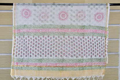 White Pink Hand Block Print Cotton Suit Material with Bottom & Dupatta | Limited Edition