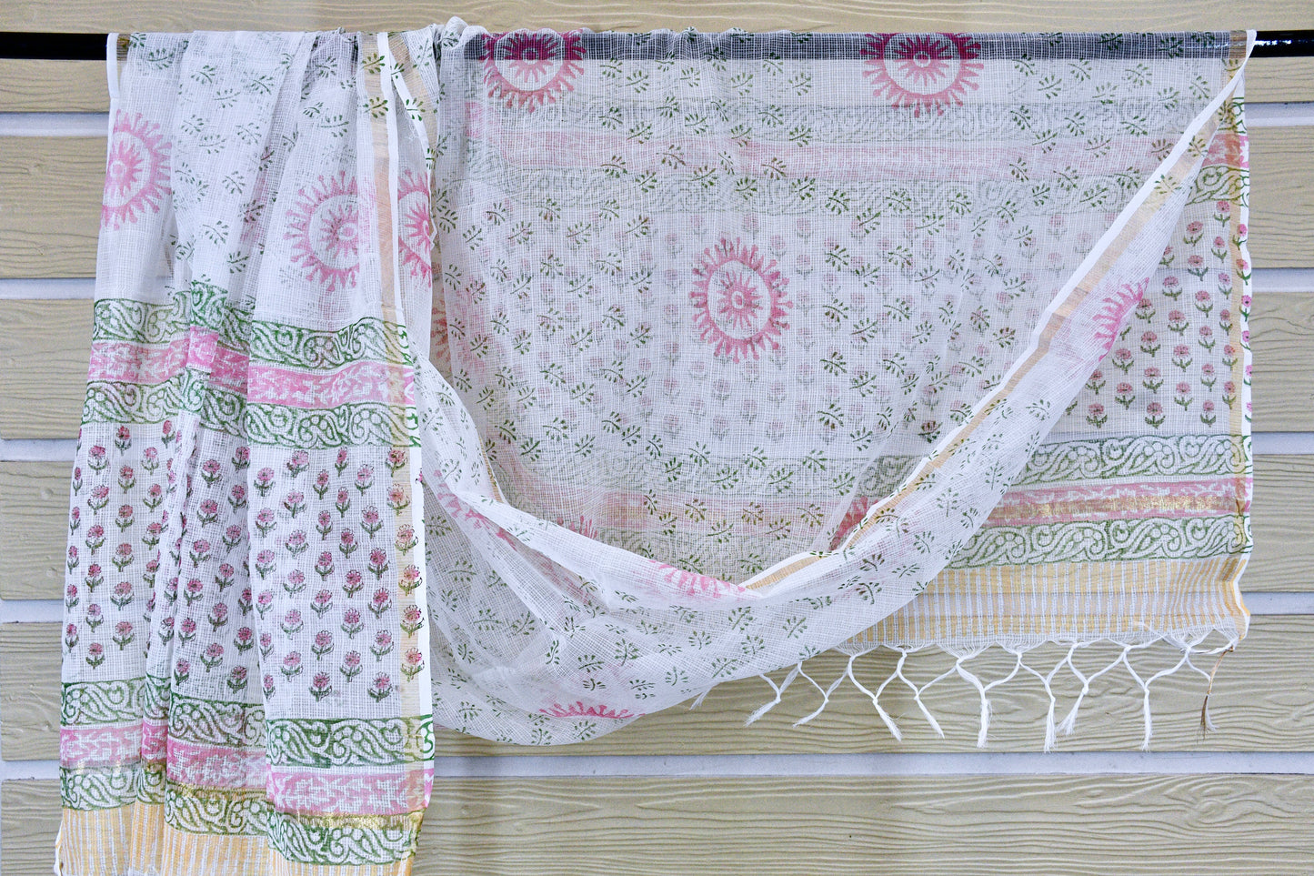 White Pink Hand Block Print Cotton Suit Material with Bottom & Dupatta | Limited Edition