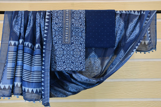 Indigo Blue Cotton Dress Material | Timeless Everyday Elegance