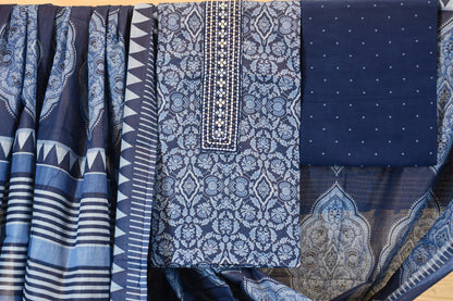 Indigo Blue Cotton Dress Material | Timeless Everyday Elegance