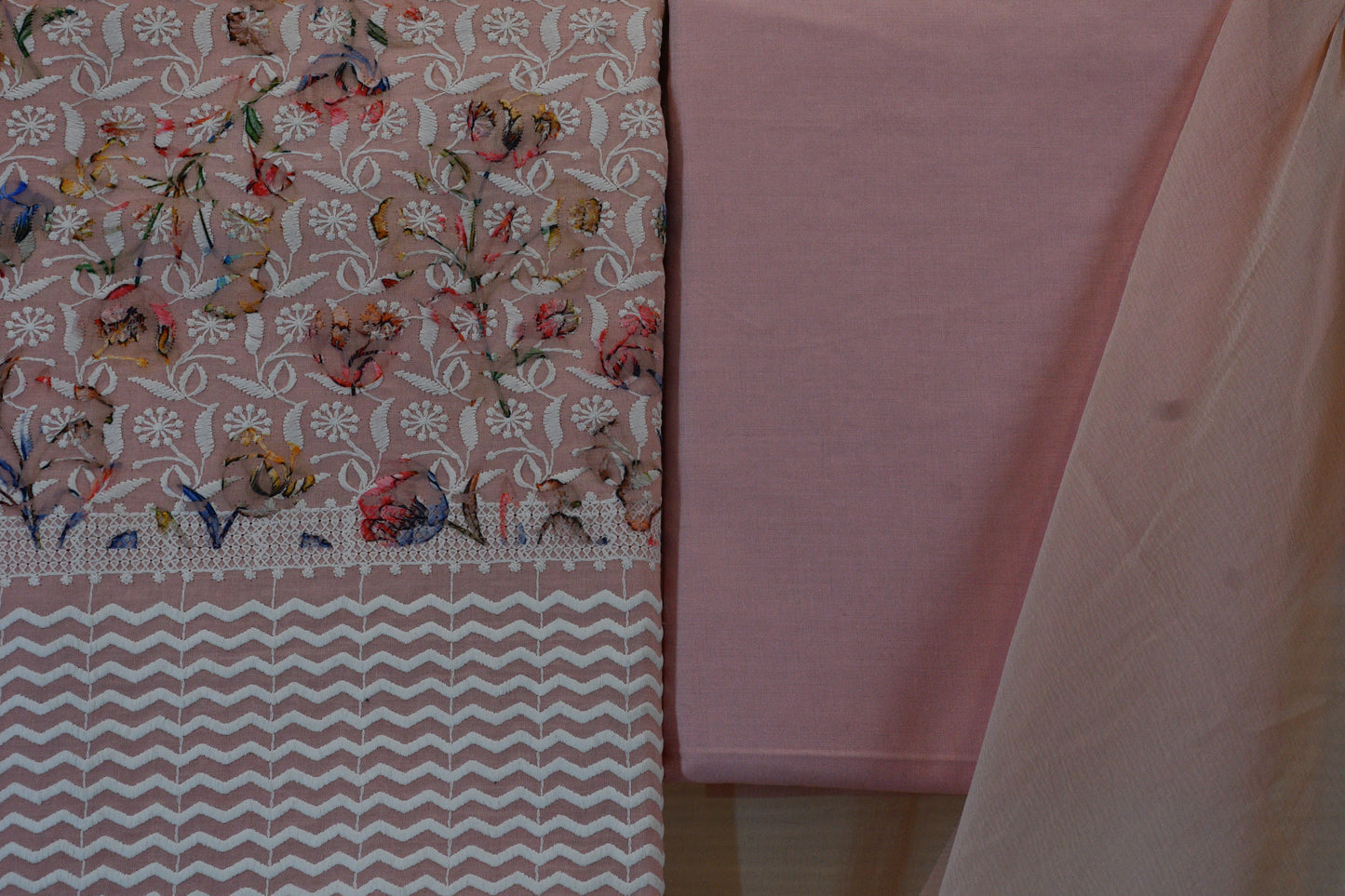 Pink Embroidered Cotton Suit Set with Chiffon Dupatta – Feminine Elegance