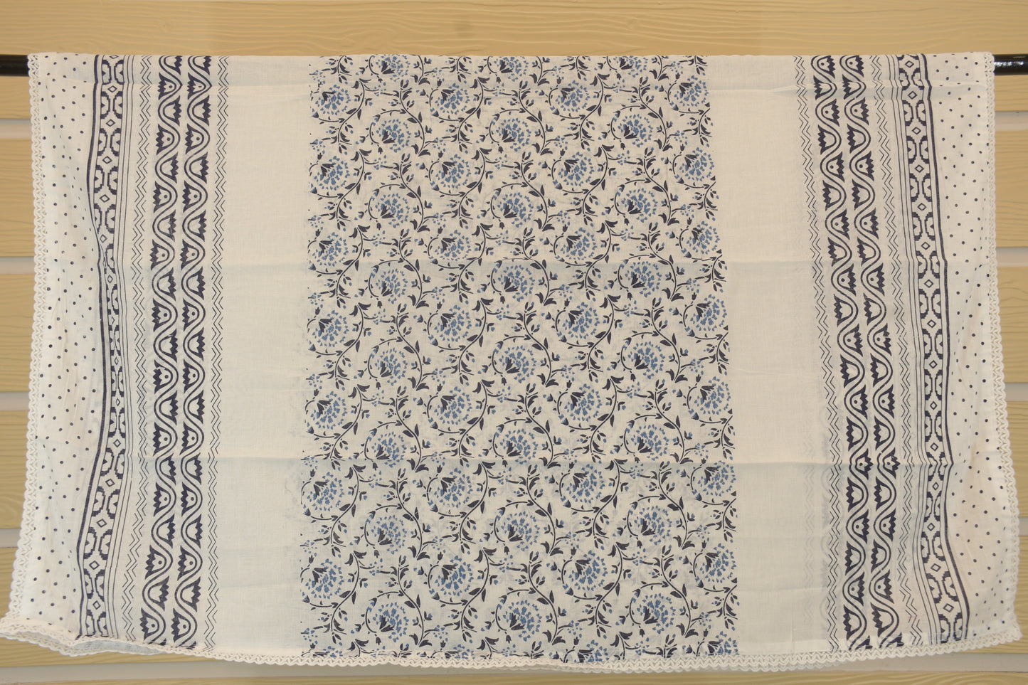 Dark Blue Block Printed Dress Material with White Printed Bottom | Handcrafted Cotton Set