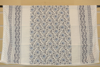 Dark Blue Block Printed Dress Material with White Printed Bottom | Handcrafted Cotton Set
