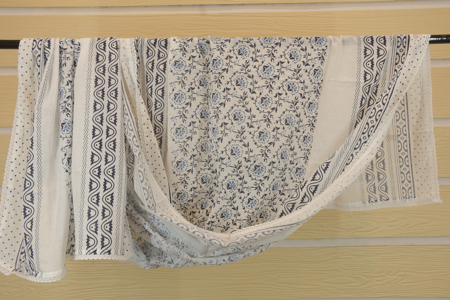 Dark Blue Block Printed Dress Material with White Printed Bottom | Handcrafted Cotton Set