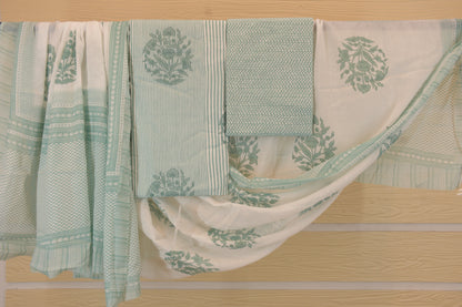 Blue & White Striped Cotton Dress Material | Classic Everyday Elegance