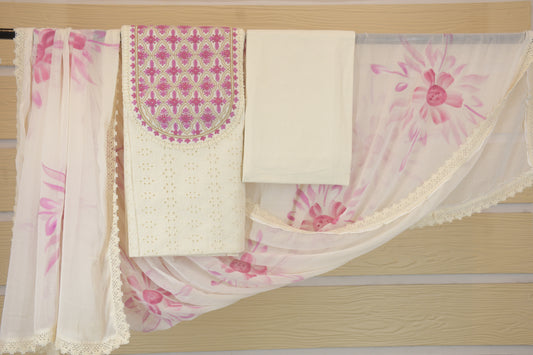 Blush Chikankari with Pink Embroidery & Chiffon Dupatta