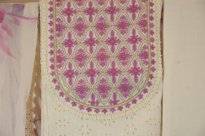 Blush Chikankari with Pink Embroidery & Chiffon Dupatta