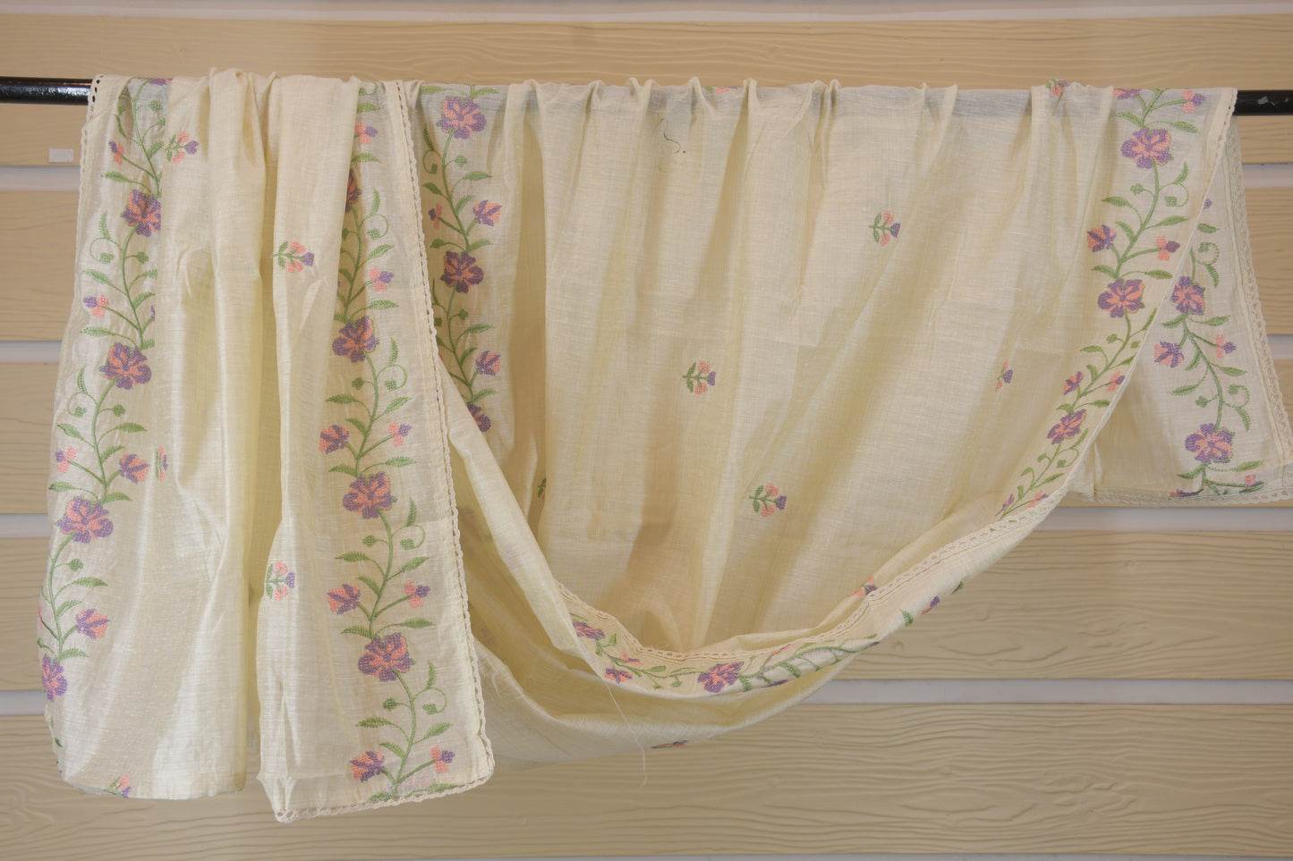 Cream Raw Silk Floral Embroidered Suit Set