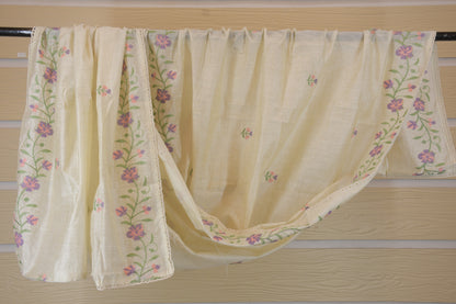 Cream Raw Silk Floral Embroidered Suit Set