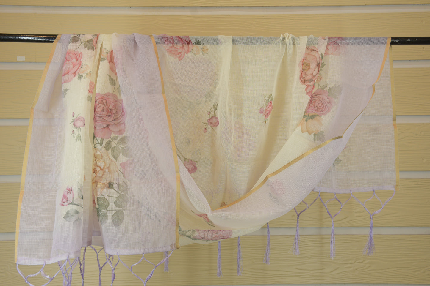 Lilac Blossom: Linen Dress Material with V-Neck