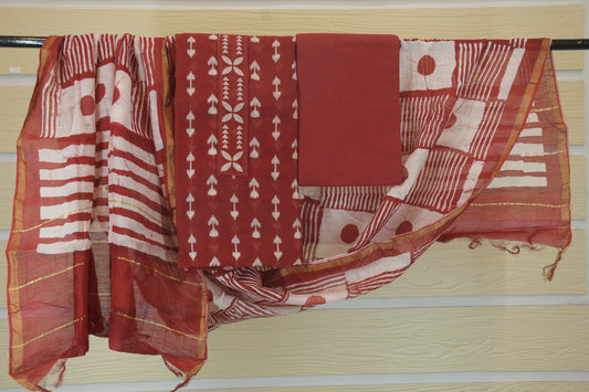 Maroon Gadwal Geometric Suit Set