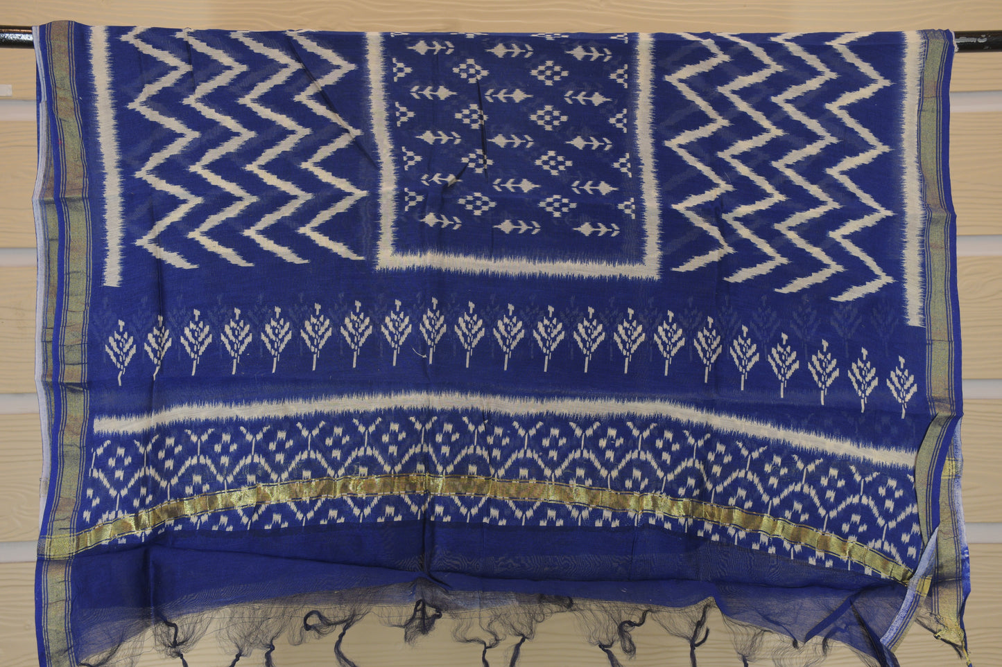Royal Blue Gadwal Geometric Unstitched Suit Set