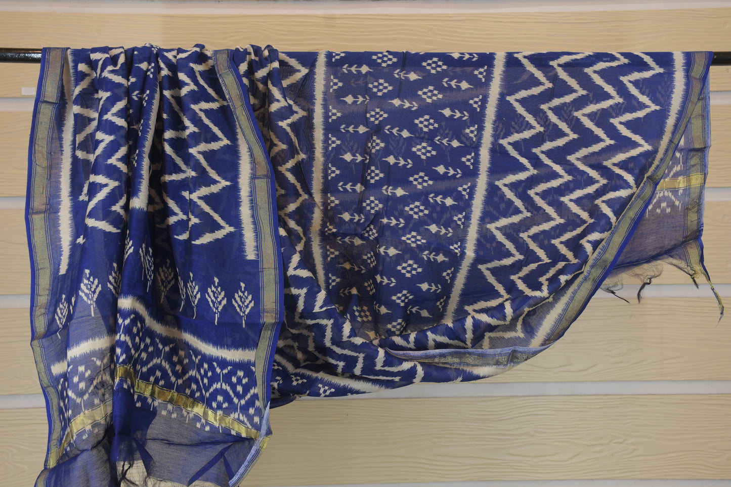 Royal Blue Gadwal Geometric Unstitched Suit Set