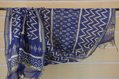 Royal Blue Gadwal Geometric Unstitched Suit Set