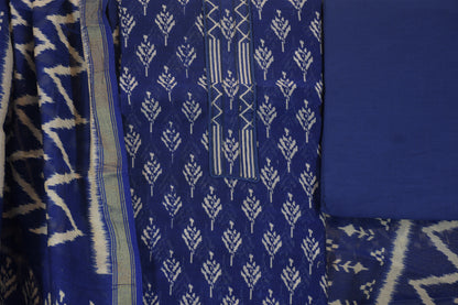 Royal Blue Gadwal Geometric Unstitched Suit Set