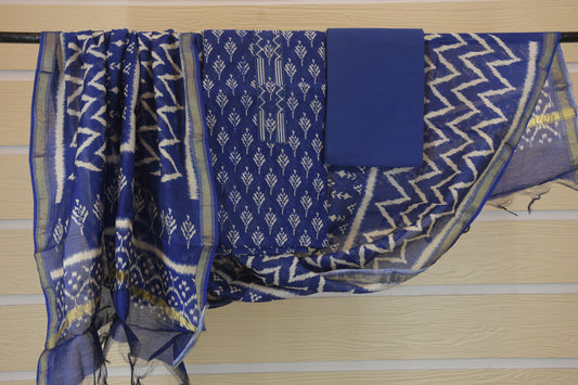 Royal Blue Gadwal Geometric Unstitched Suit Set