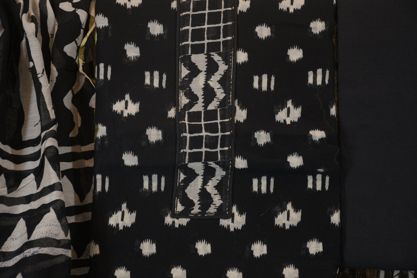 Midnight Black Gadwal Geometric Unstitched Suit Set
