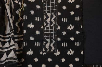 Midnight Black Gadwal Geometric Unstitched Suit Set