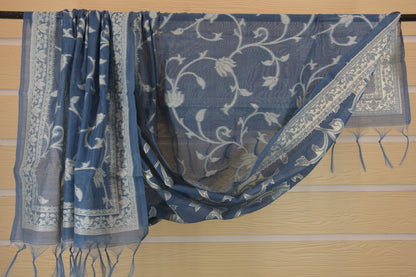 Slate Blue Jamdani Unstitched Suit