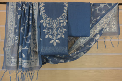 Slate Blue Jamdani Unstitched Suit