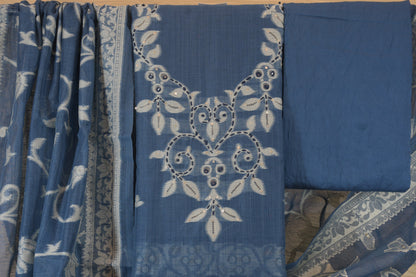 Slate Blue Jamdani Unstitched Suit