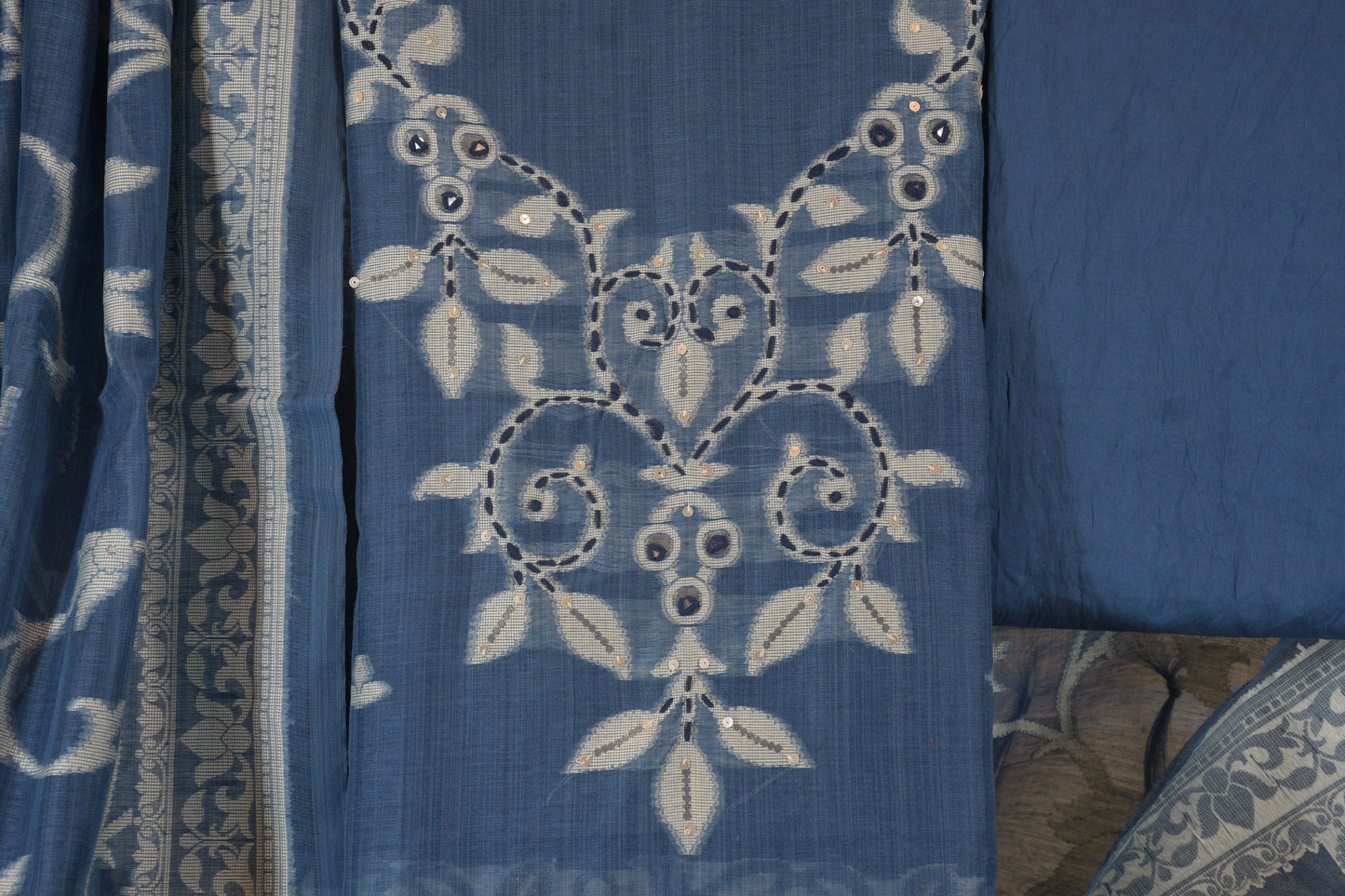 Slate Blue Jamdani Unstitched Suit