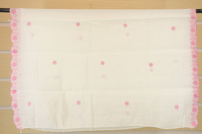 Blushing Vines: Dress Material with Pink Embroidered Neckline
