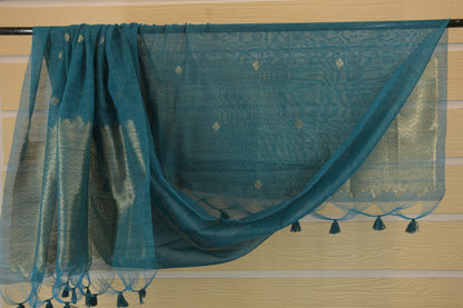 Teal Ghicha Silk Suit Set with Zari Dupatta