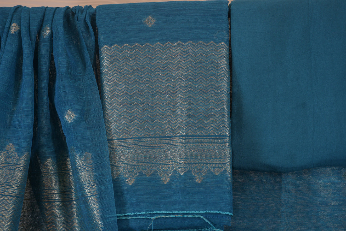 Teal Ghicha Silk Suit Set with Zari Dupatta