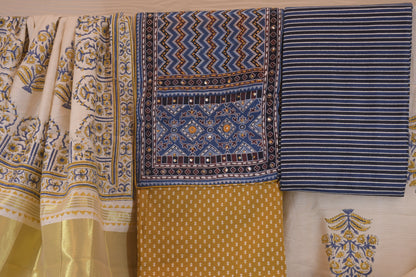 Golden Radiance: Mustard Silk Dress Material with Lagdi Patta Dupatta