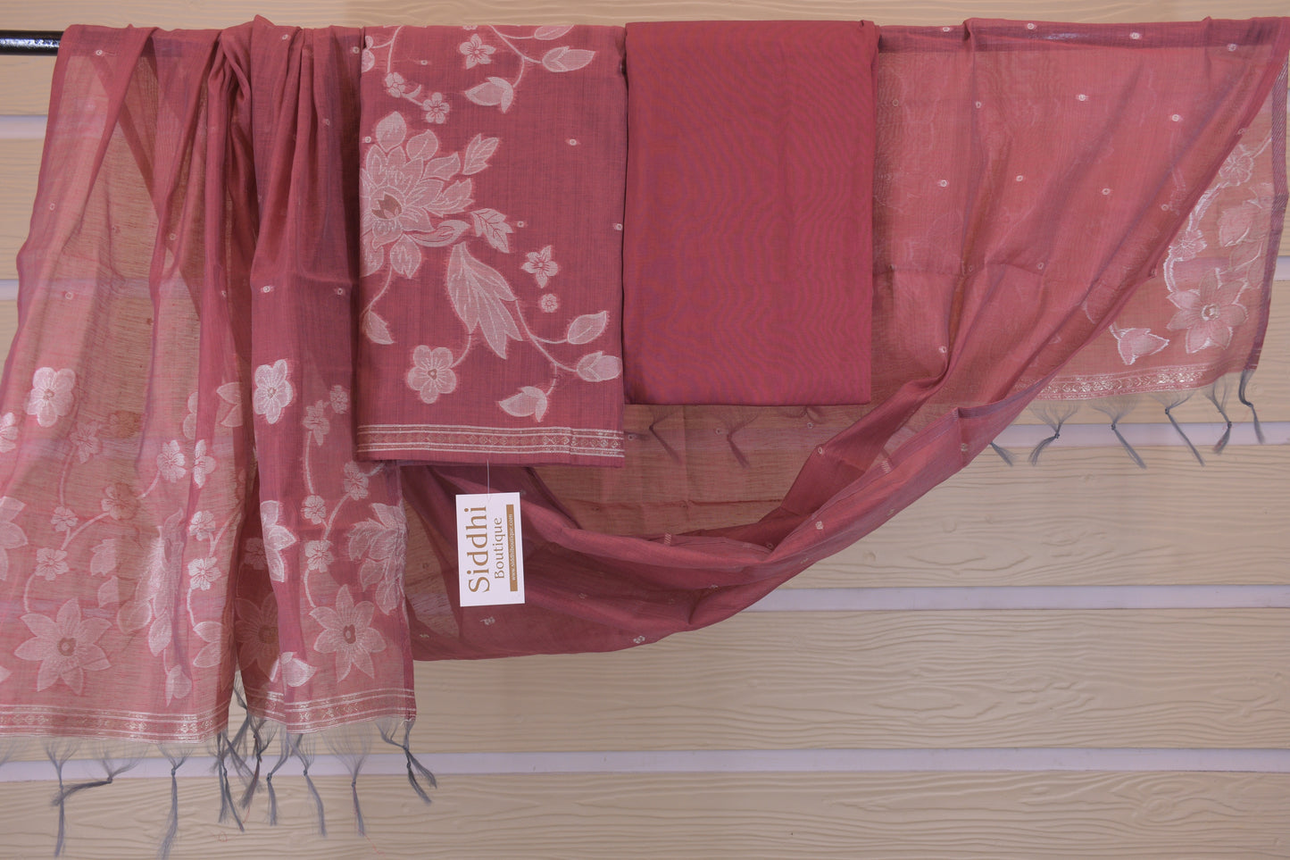 Gulnaar Pink Jamdani Dress Material