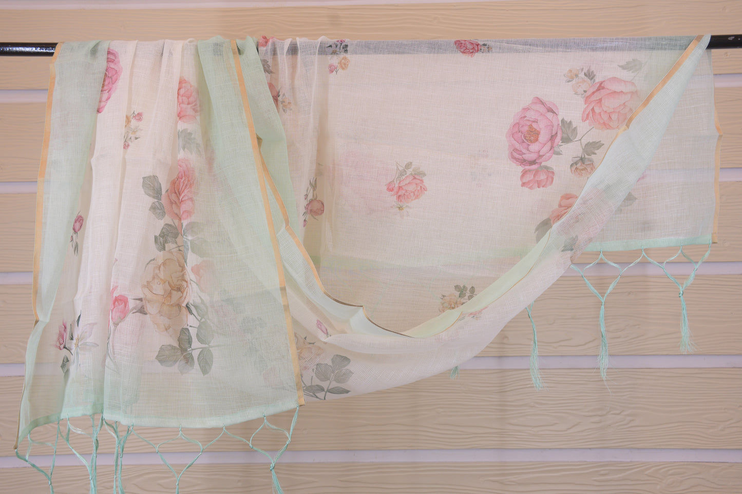 Cyan Breeze Floral Linen V-Neck Suit Set