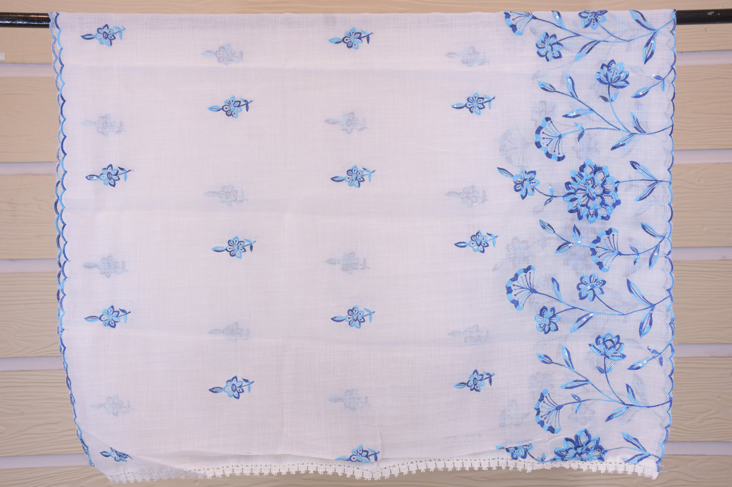 Azure Elegance: Embroidered Linen Blend Dress Material