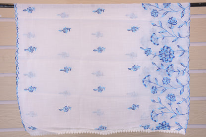Azure Elegance: Embroidered Linen Blend Dress Material
