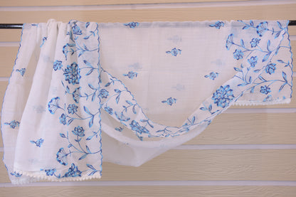 Azure Elegance: Embroidered Linen Blend Dress Material