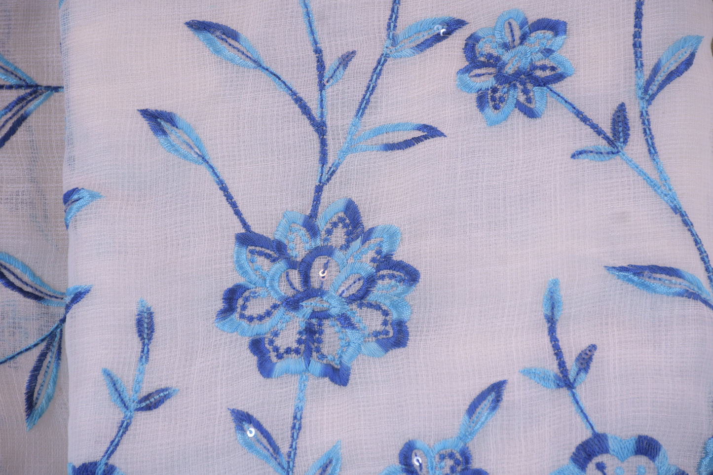 Azure Elegance: Embroidered Linen Blend Dress Material