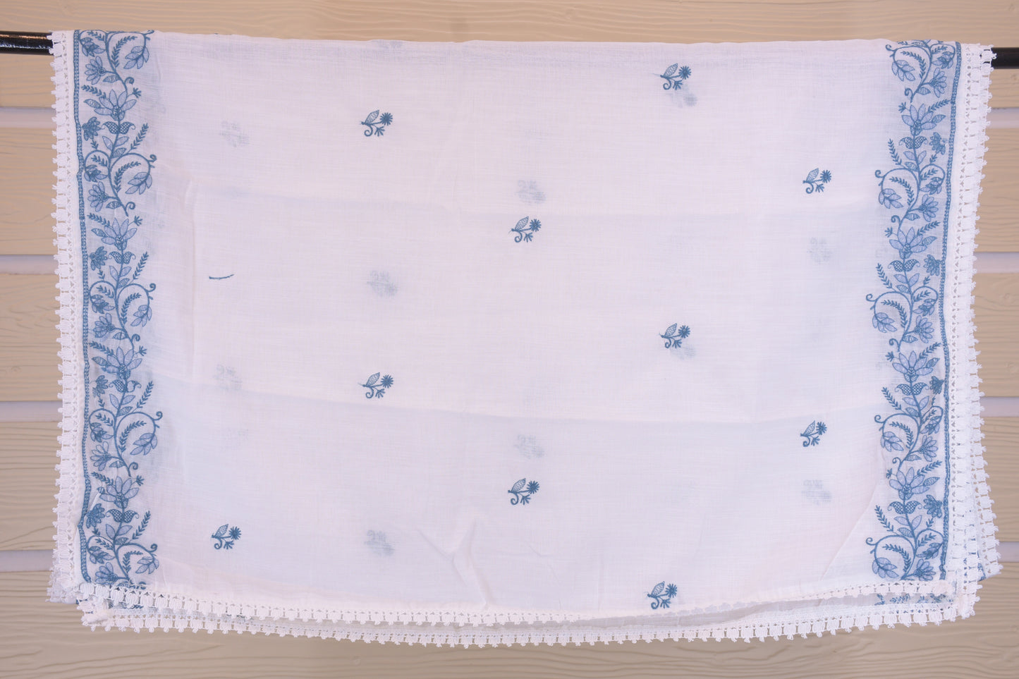 Ivory & Indigo: Fully Embroidered Linen Blend Dress Materia
