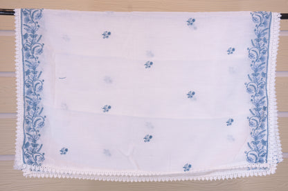 Ivory & Indigo: Fully Embroidered Linen Blend Dress Materia