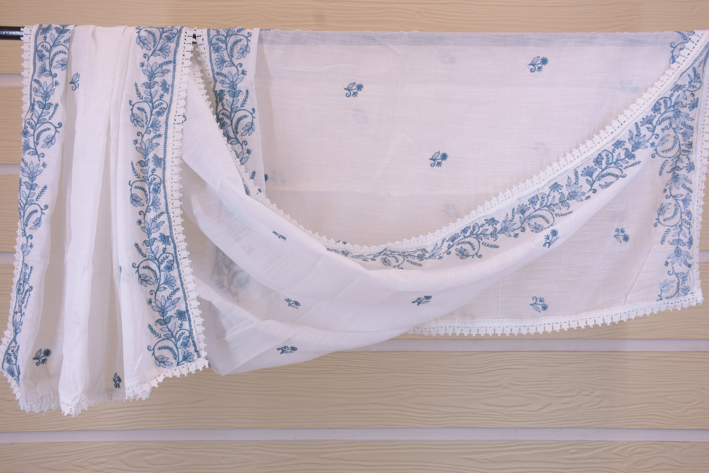Ivory & Indigo: Fully Embroidered Linen Blend Dress Materia