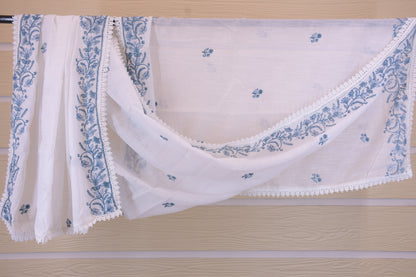 Ivory & Indigo: Fully Embroidered Linen Blend Dress Materia