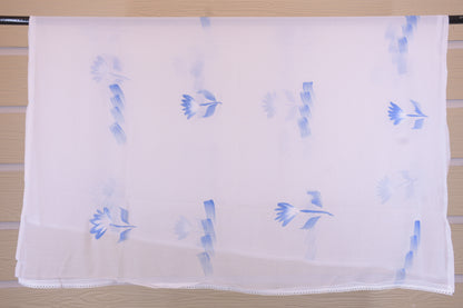 Azure & Snow: Embroidered Cotton Linen Dress Material