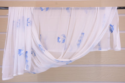 Azure & Snow: Embroidered Cotton Linen Dress Material