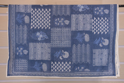 White & Blue Cotton Floral Chikankari Suit Set