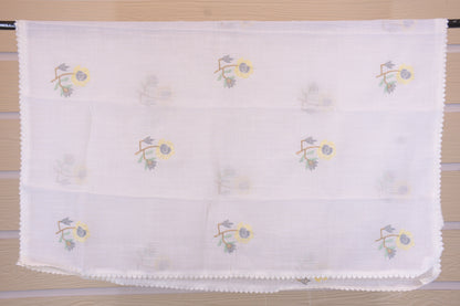 Pastel Sorbet: Embroidered White Linen Blend Dress Material