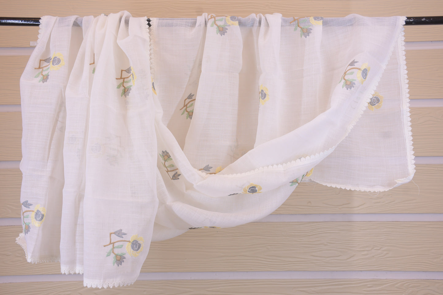 Pastel Sorbet: Embroidered White Linen Blend Dress Material