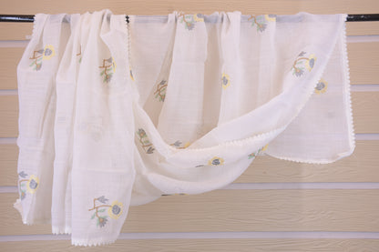 Pastel Sorbet: Embroidered White Linen Blend Dress Material