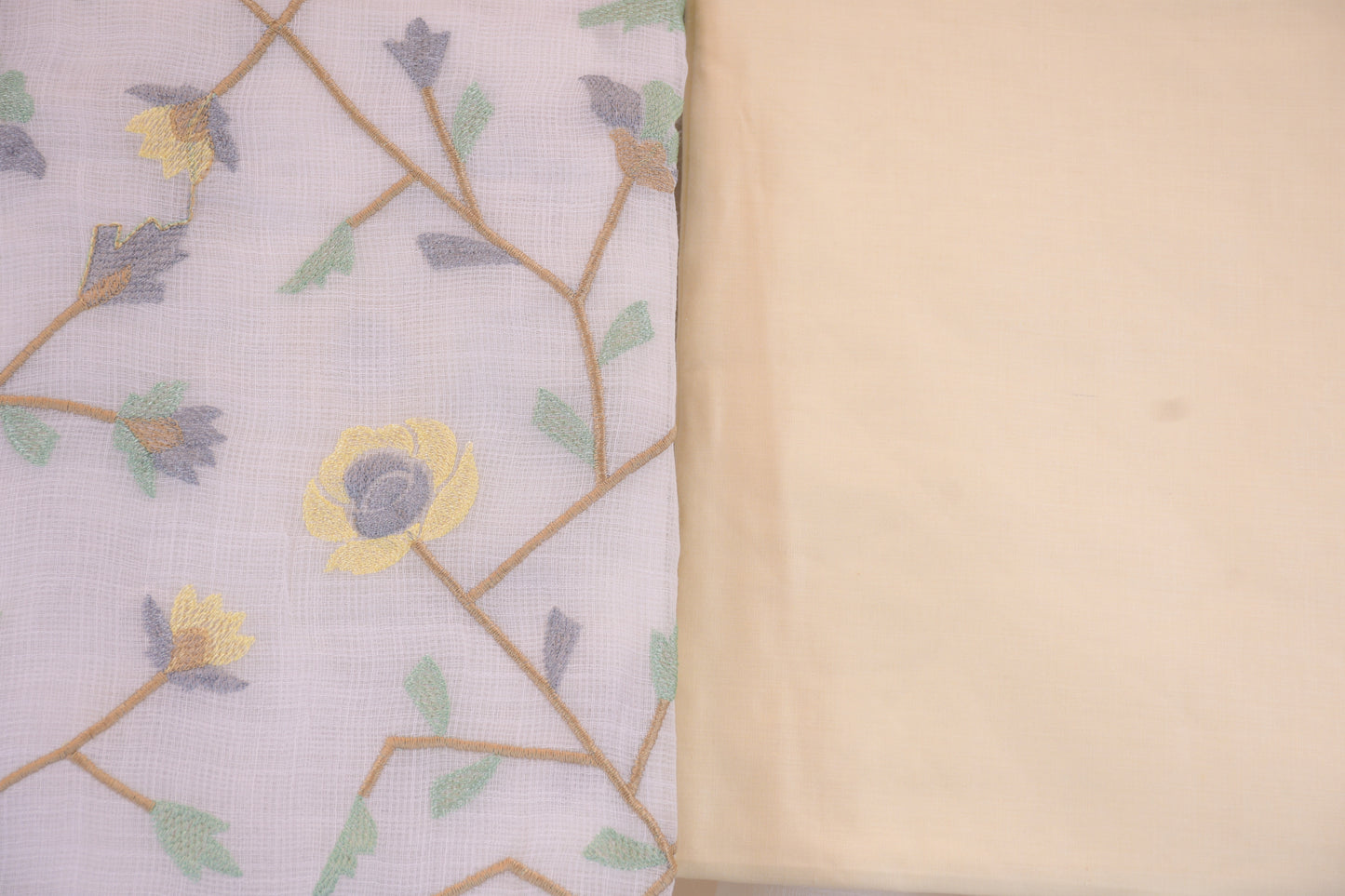 Pastel Sorbet: Embroidered White Linen Blend Dress Material