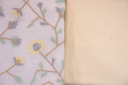 Pastel Sorbet: Embroidered White Linen Blend Dress Material